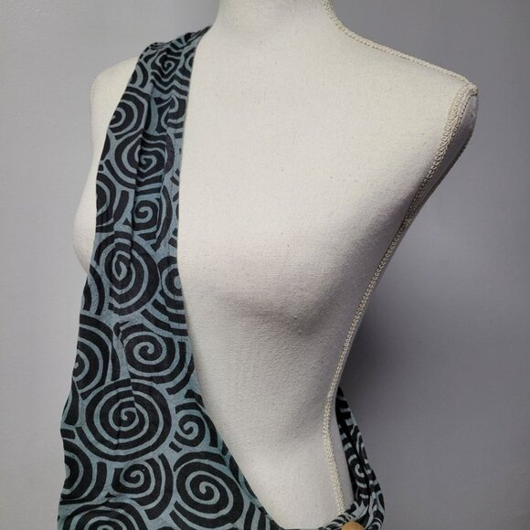 Boho Shoulder Bag Large Pouch Zipper Button Wide Strap Cotton Thailand Hippie - Picture 2 of 7